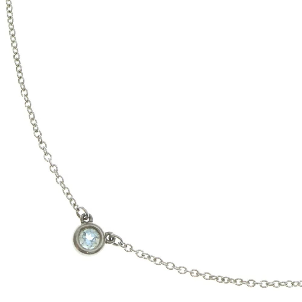 TIFFANY Co By the Yard Aquamarine Necklace Pendant Chain Silver Blue